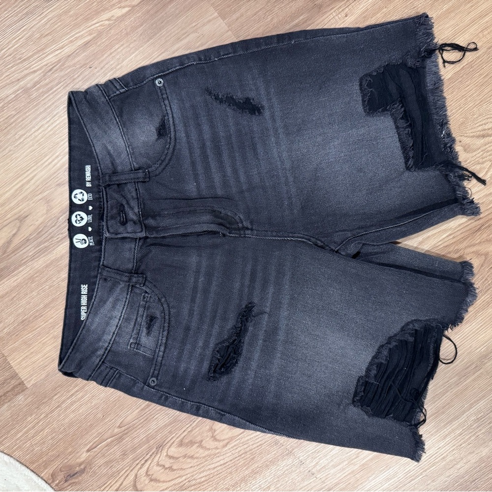 Rewash Charcoal Distressed Denim Shorts
